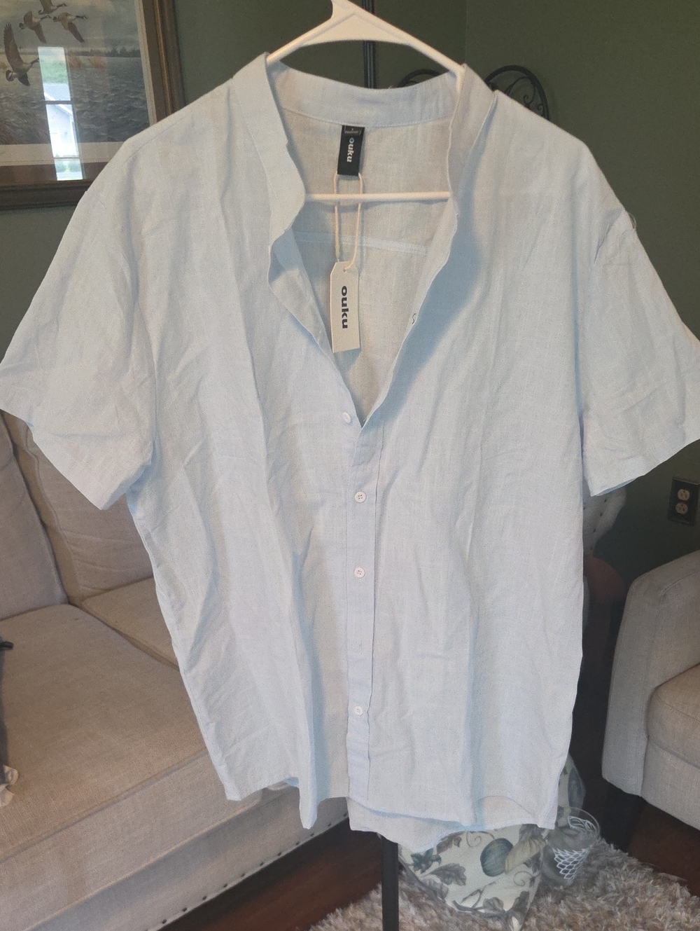Men's Light Blue Short-Sleeve Casual Button-Down Shirt